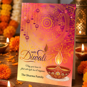 Cartes Pour Fêtes Annuelles Joyeux Diwali personnalisé, fête familiale des lum