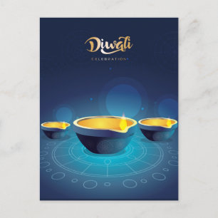 Cartes Pour Fêtes Annuelles Joyeux Diwali Rangoli Blue Diya Festival de la lum