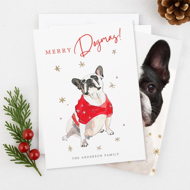 Cartes Pour Fêtes Annuelles Joyeux Dogmas Cute Aquarelle Chien Photo Noël (Créateur téléchargé)