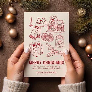 Cartes Pour Fêtes Annuelles Joyeux Doodle rouge non photo Noël
