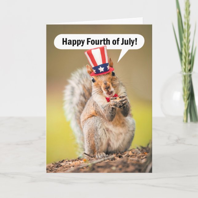Cartes Pour Fêtes Annuelles Joyeux Écureuil du 4 juillet en Casquette patrioti (Devant)