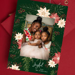 Cartes Pour Fêtes Annuelles Joyeux | Elegant Merry Poinsettia Splendor<br><div class="desc">💌 Partagez l'amour et répandez la joie des vacances avec ma carte de voeux soigneusement conçue. Cette carte est une toile de fond pour vos souhaits de vacances à vos amis, famille et collèges. J'ai décoré les motifs captivants et cela a défini toute ma collection de vacances. J'espère que vous...</div>