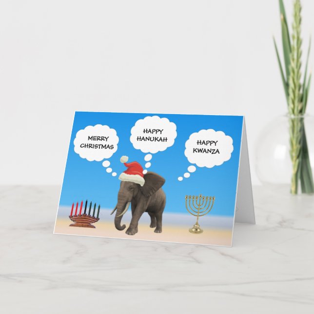 Cartes Pour Fêtes Annuelles Joyeux Eléphant de Vacances (Devant)