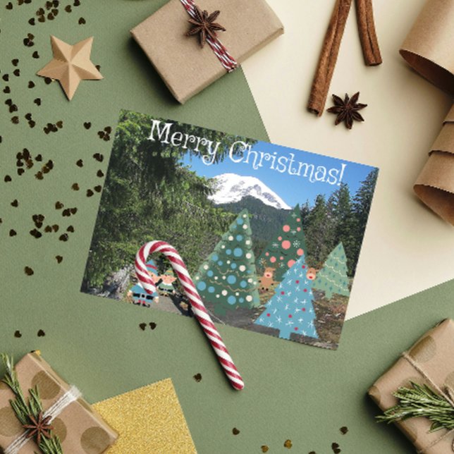 Cartes Pour Fêtes Annuelles Joyeux elfes de Noël et arbres décorés (In Situ)