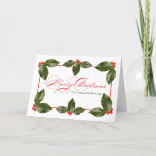 Cartes Pour Fêtes Annuelles Joyeux employé de Noël Holly Feuilles