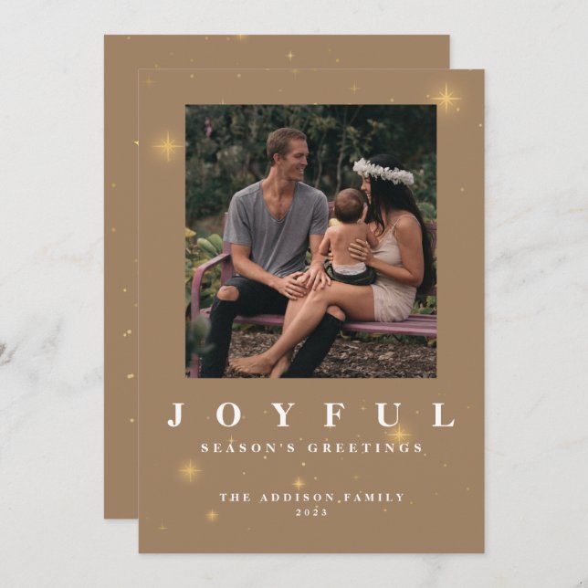 Cartes Pour Fêtes Annuelles Joyeux en or rustique deux photos Noël (Devant / Derrière)
