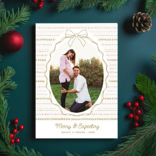 Cartes Pour Fêtes Annuelles Joyeux & Enceinte Ruban Mignon, 2 Photos Noël