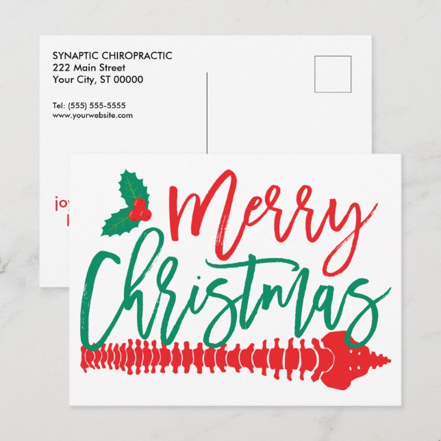 Cartes Pour Fêtes Annuelles Joyeux épine de Noël et Chiropratique Holly (Devant / Derrière)
