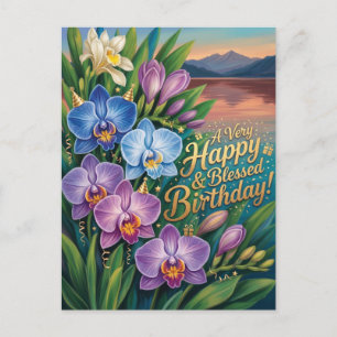 Cartes Pour Fêtes Annuelles Joyeux et Bénit Anniversaire Orchidée Félicitation