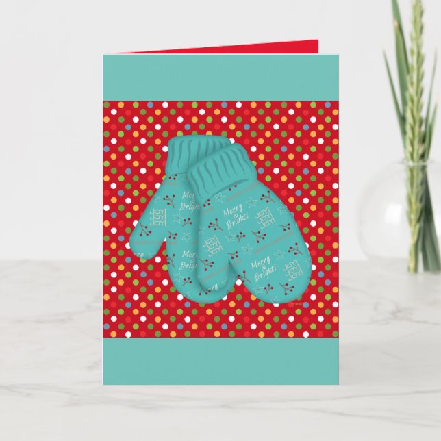 Cartes Pour Fêtes Annuelles Joyeux et brillant Aqua Whimsical Noël Mittens (Devant)