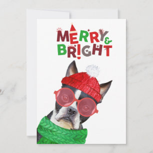 Cartes Pour Fêtes Annuelles Joyeux et brillant Boston Terrier lunettes Casquet