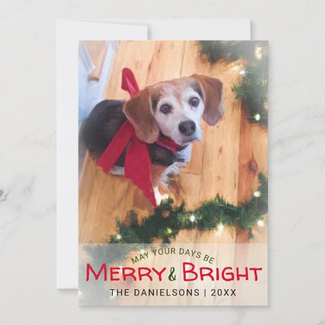 Cartes Pour Fêtes Annuelles Joyeux et brillant chien Beagle Bow rouge photo No (Devant)