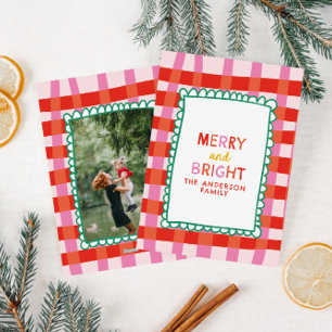Cartes Pour Fêtes Annuelles Joyeux et brillant Coloré En vichy nom personnalis