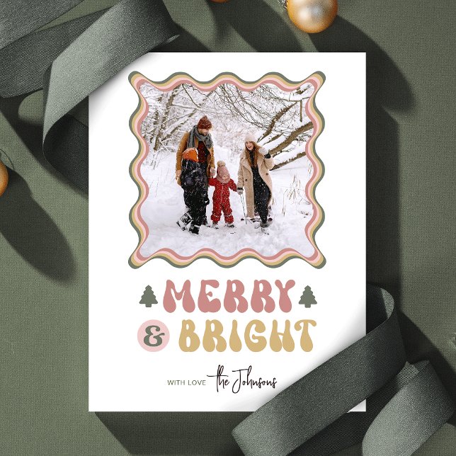Cartes Pour Fêtes Annuelles Joyeux et brillant couleur 80s Retro Photo Noël (Colorful Merry & Bright Christmas Photo greeting card that is sure to impress)