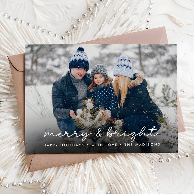 Cartes Pour Fêtes Annuelles Joyeux et brillant Elegant Photo de famille Noël (Créateur téléchargé)