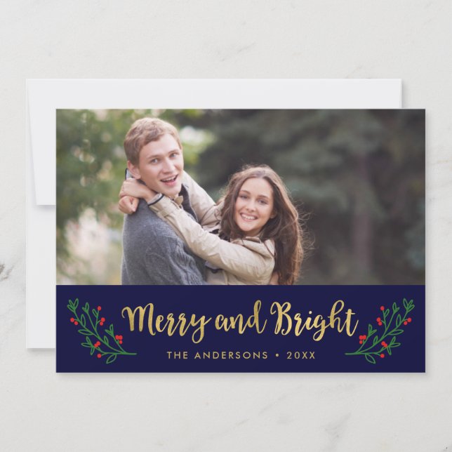 Cartes Pour Fêtes Annuelles Joyeux et brillant Festiage Foliage Photo de vacan (Devant)