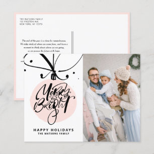 Cartes Pour Fêtes Annuelles Joyeux et brillant Lettres rose ornament photo