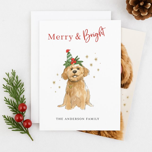 Cartes Pour Fêtes Annuelles Joyeux et brillant mignon Doodé chien Noël (Créateur téléchargé)