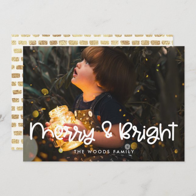 Cartes Pour Fêtes Annuelles Joyeux et brillant Moderne Cuisine Script Photo (Devant / Derrière)