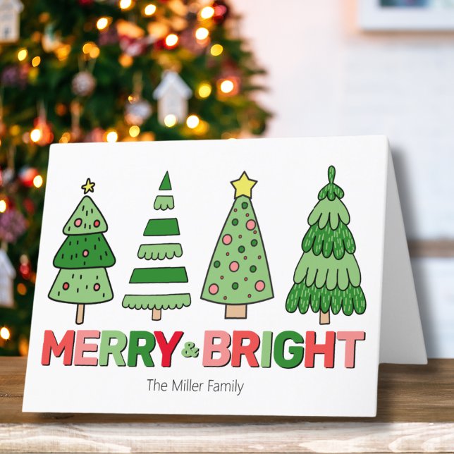 Cartes Pour Fêtes Annuelles Joyeux et brillant Noël coloré (Cute Bold Colorful Merry Bright Christmas Tree Holiday Card)