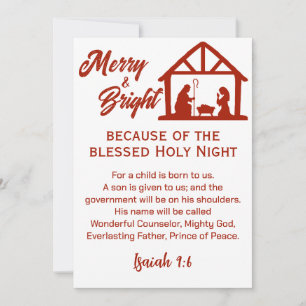 Cartes Pour Fêtes Annuelles Joyeux et brillant Noël Nativité Rouge Script