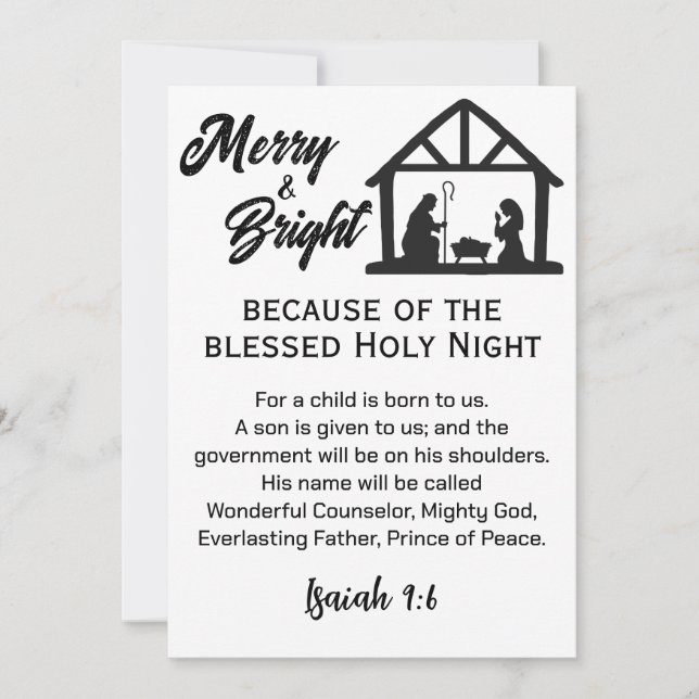 Cartes Pour Fêtes Annuelles Joyeux et brillant Noël Nativité Script noir (Devant)