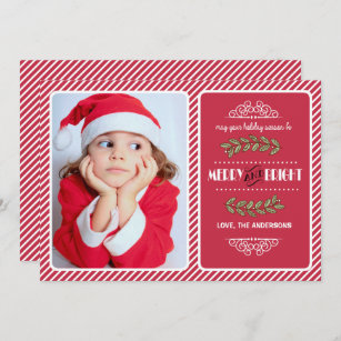 Cartes Pour Fêtes Annuelles Joyeux et brillant Noël. Photo Red Stripes