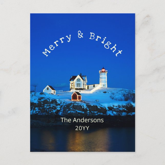 Cartes Pour Fêtes Annuelles Joyeux et brillant Nubble Lighthouse Noël (Devant)