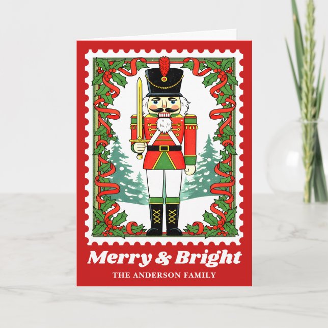 Cartes Pour Fêtes Annuelles Joyeux et brillant Nutcracker Timbre de Noël (Devant)