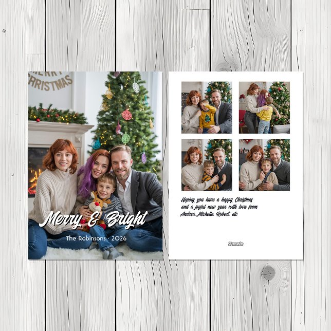 Cartes Pour Fêtes Annuelles Joyeux et brillant Photo moderne Collage famille N (Merry & Bright Modern Photo Collage Family Xmas Holiday Card)
