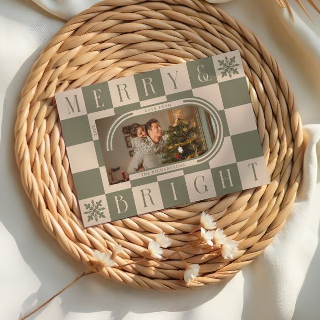 Cartes Pour Fêtes Annuelles Joyeux et brillant Retro Checker Arch de Noël Phot (Merry & Bright Retro Checker Christmas Arch Photo Holiday Card)