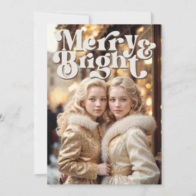 Cartes Pour Fêtes Annuelles Joyeux et brillant Retro Photo Noël (Devant)