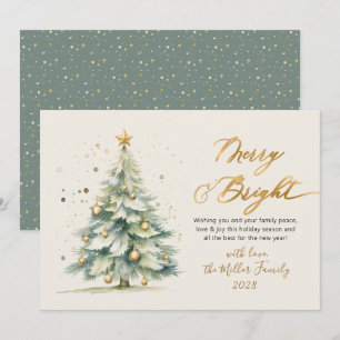 Cartes Pour Fêtes Annuelles Joyeux et brillant Script Aquarelle Arbre de Noël