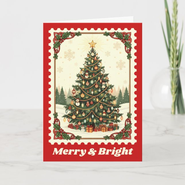 Cartes Pour Fêtes Annuelles Joyeux et brillant Timbre de l'arbre de Noël (Devant)