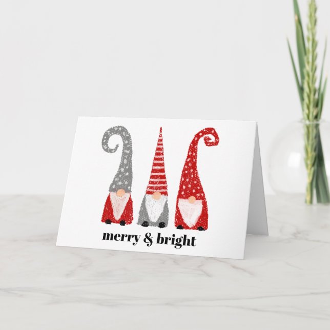 Cartes Pour Fêtes Annuelles Joyeux et brillant Trois Gnomes Noël Personnalisé (Devant)