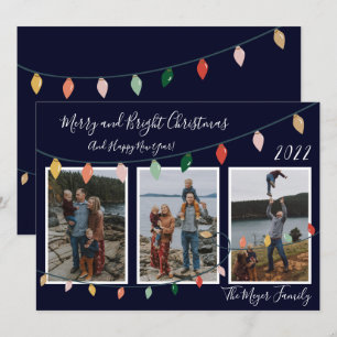 Cartes Pour Fêtes Annuelles Joyeux et brillants feux de Noël bleu foncé Photo