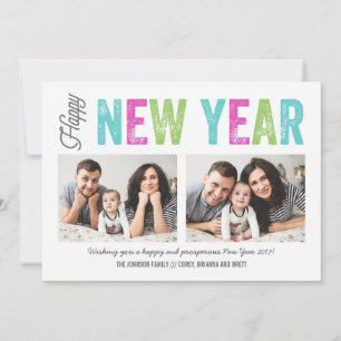 Cartes Pour Fêtes Annuelles Joyeux et coloré Joyeux Nouvel An 2-Photo Fêtes