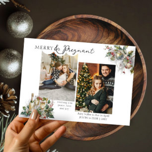 Cartes Pour Fêtes Annuelles Joyeux et enceinte 2 Photo Grossesse de Noël