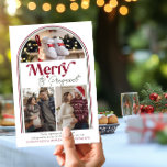 Cartes Pour Fêtes Annuelles Joyeux et enceinte Arche photo Collage Grossesse<br><div class="desc">Retro moderne Merry and Pregnant, carte photo de noël avec collage photo en arc tenant 3 de vos photos de grossesse, photo de bosse ou accessoires pour bébé. Palette de couleur rouge foncé et vert neutre - que vous pouvez customiser à votre choix de couleur. Lettré avec Merry & Pregnant...</div>