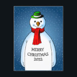 Cartes Pour Fêtes Annuelles Joyeux et heureux Snowman<br><div class="desc">Le joyeux bonhomme de neige portant un casquette vert et un foulard rouge est prêt pour Noël.</div>