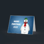 Cartes Pour Fêtes Annuelles Joyeux et heureux Snowman<br><div class="desc">Le joyeux bonhomme de neige portant un casquette vert et un foulard rouge est prêt pour Noël.</div>