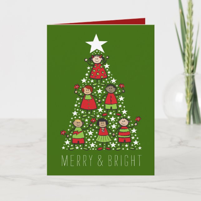 Cartes Pour Fêtes Annuelles Joyeux Et Lumineux Cartographie Arbre De Noël Enfa (Devant)