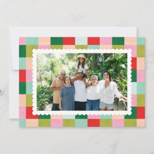 Cartes Pour Fêtes Annuelles Joyeux et lumineux Checker Horizontal Holiday Card