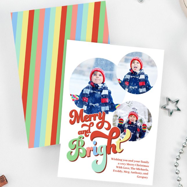 Cartes Pour Fêtes Annuelles Joyeux et lumineux Collage photo Noël (Merry and Bright Christmas holiday photo card.)