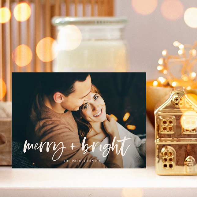 Cartes Pour Fêtes Annuelles Joyeux et lumineux | Deux photos modernes Noël (A modern and elegant holiday card with two family photos and casual white typography)