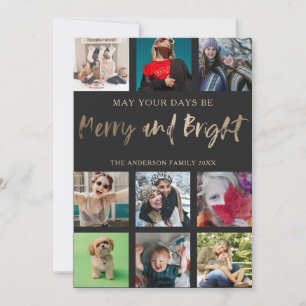Cartes Pour Fêtes Annuelles Joyeux et lumineux Faux Gold 9 Photo Noël