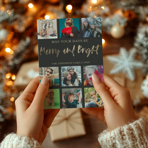 Cartes Pour Fêtes Annuelles Joyeux et Lumineux Faux Or 9 Photo Noël 
