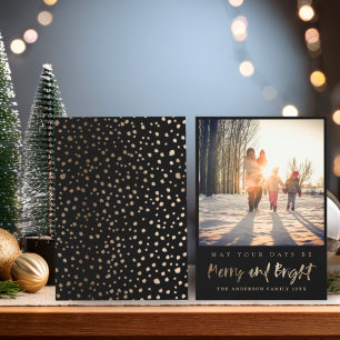 Cartes Pour Fêtes Annuelles Joyeux et Lumineux Faux Or et Photo de Noël Noir