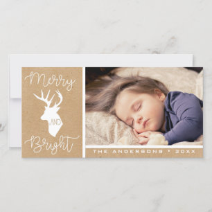 Cartes Pour Fêtes Annuelles Joyeux et Lumineux Kraft Cerf Noël Rustique