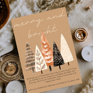 Cartes Pour Fêtes Annuelles Joyeux et Lumineux Minimaliste Bohème Brun Noël Mi